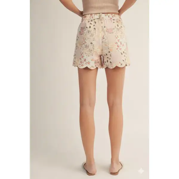 Floral Patchwork Scalloped Shorts