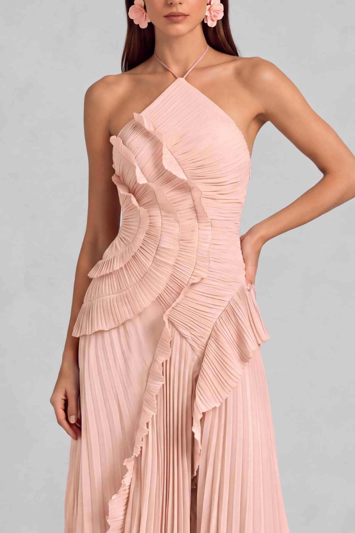 Classic Ruffle Pleated Midi Dress