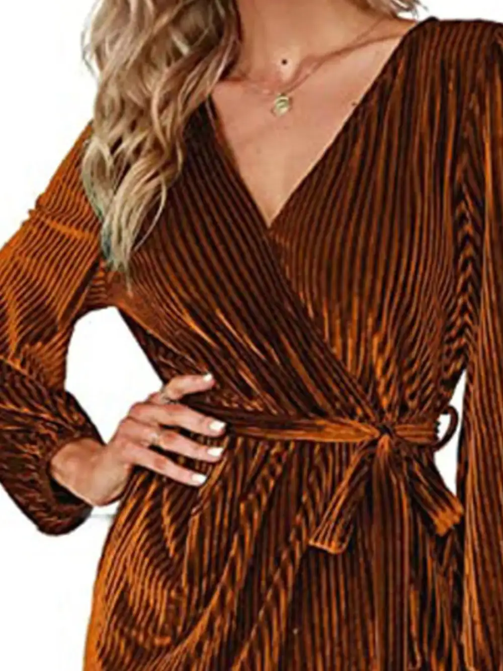 Layered Detail Tie Waist Long Sleeve Dress