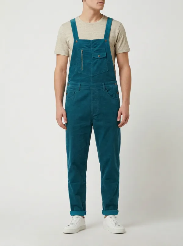 Men's Casual Brown Corduroy Multi-Pocket Bib Overalls