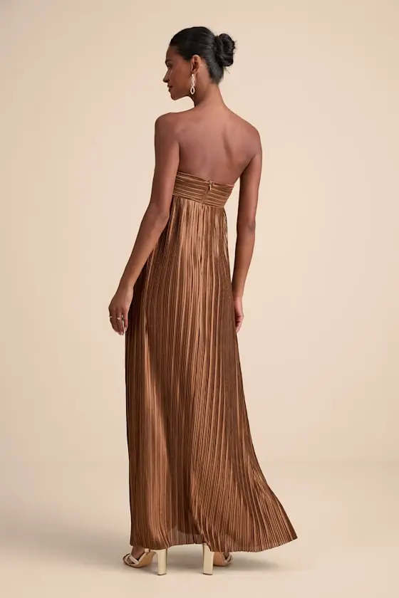 Whimsical Beauty Hot Pink Satin Plisse Strapless Maxi Dress