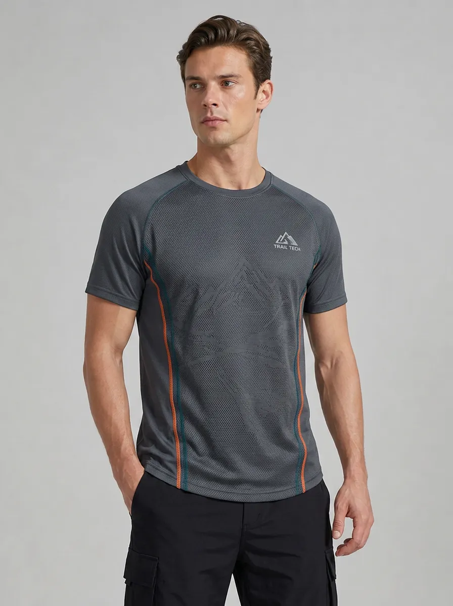 Men's Trail Tech Mountain Graphic Breathable Printed T-shirt