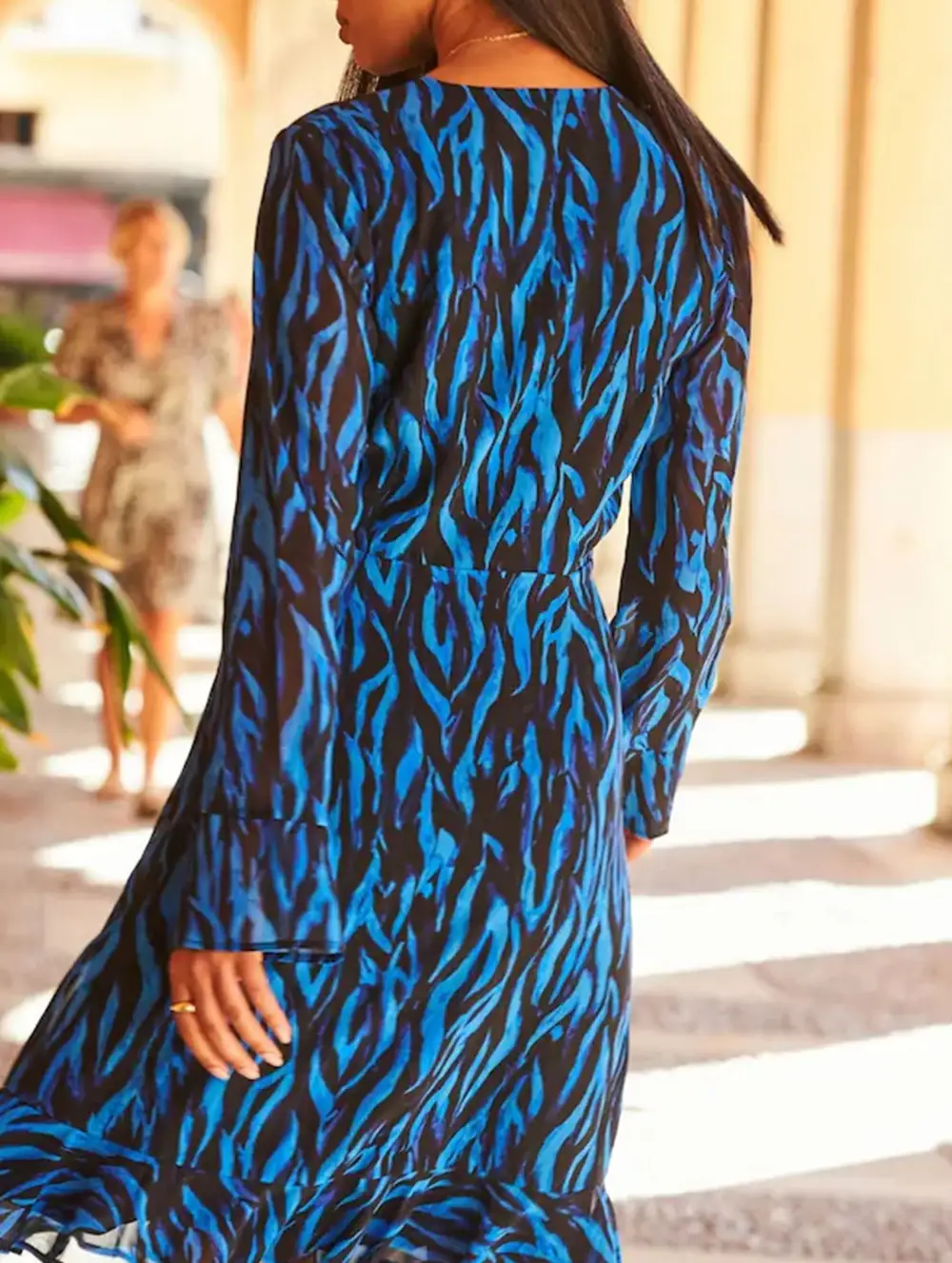 Printed V-Neck Bell Sleeve Fit Dress