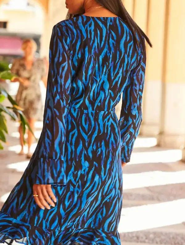 Printed V-Neck Bell Sleeve Fit Dress