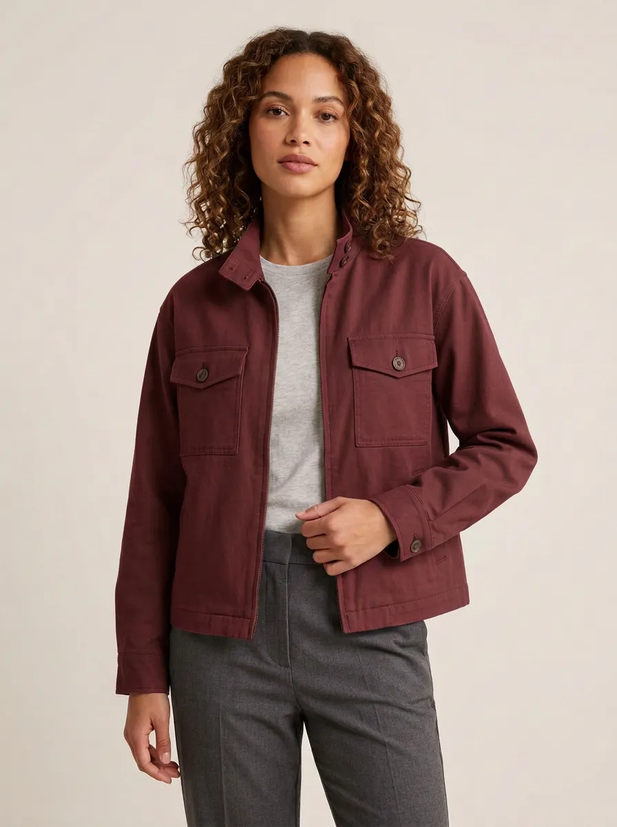 Women's Casual Utility Sage Green Cotton Field Jacket
