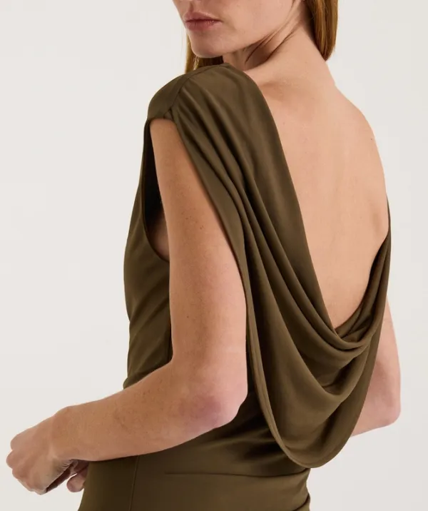 Khaki Asymmetric Cowl Back Mini Dress