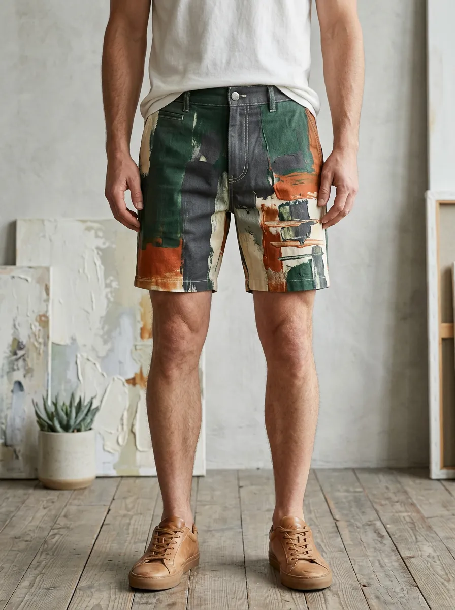 Men's Straight Leg Abstract Art Oil Painting Tailored Shorts