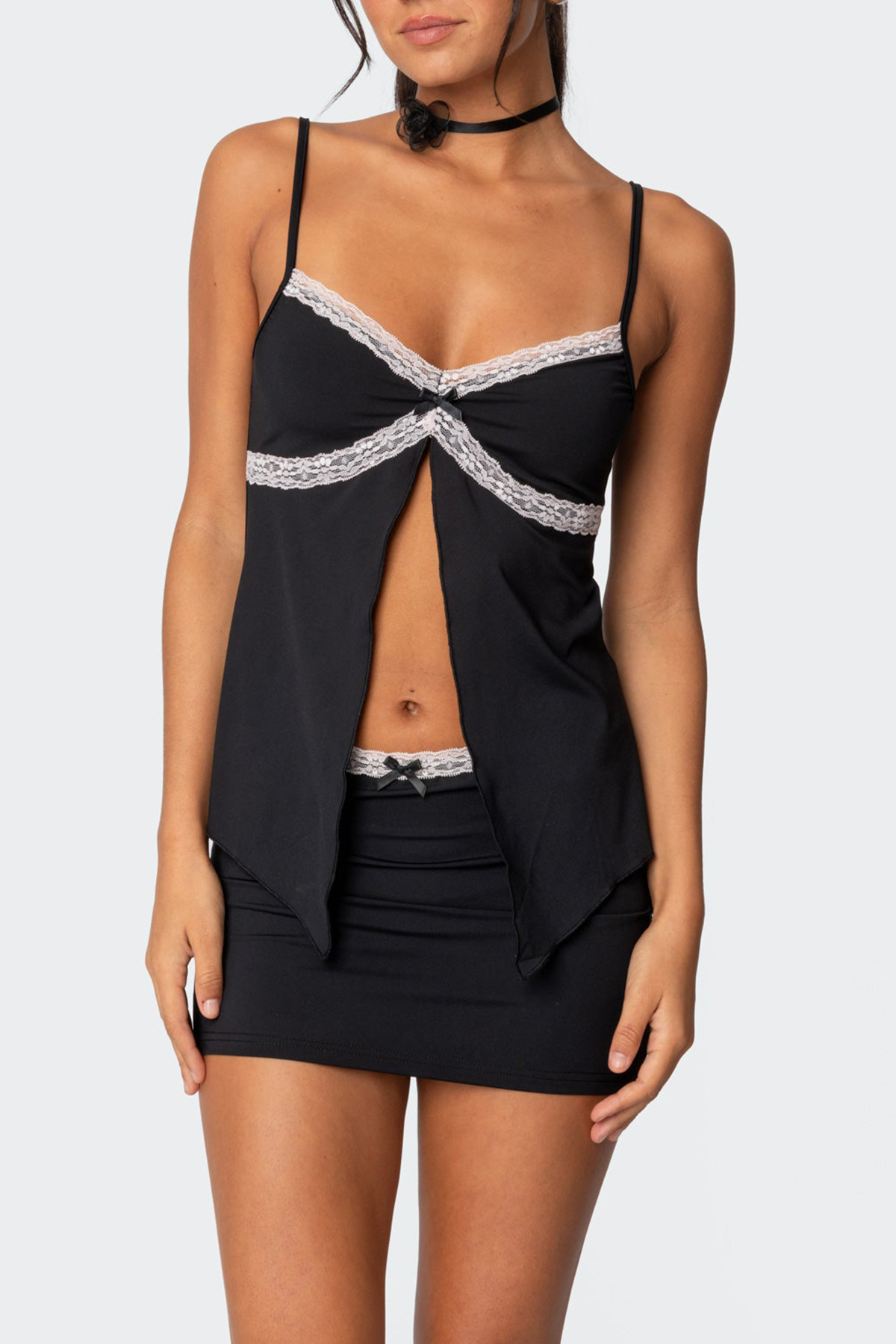 Split Front Lace Tank Top