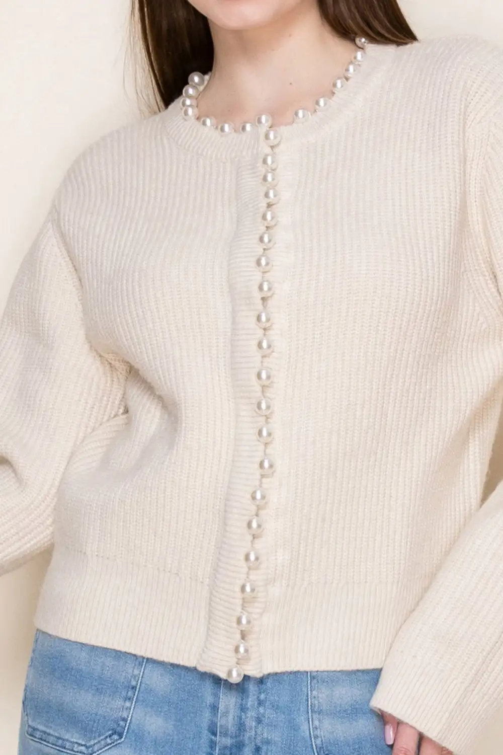 Button Front Pearl Detail Cardigan