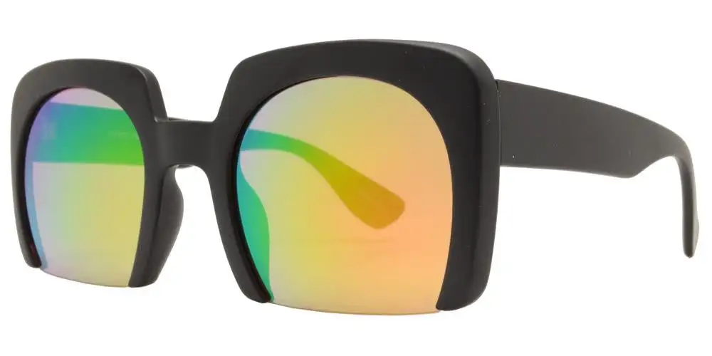 Semi-rimless Square Color Mirror Lens Fashion Sunglasses