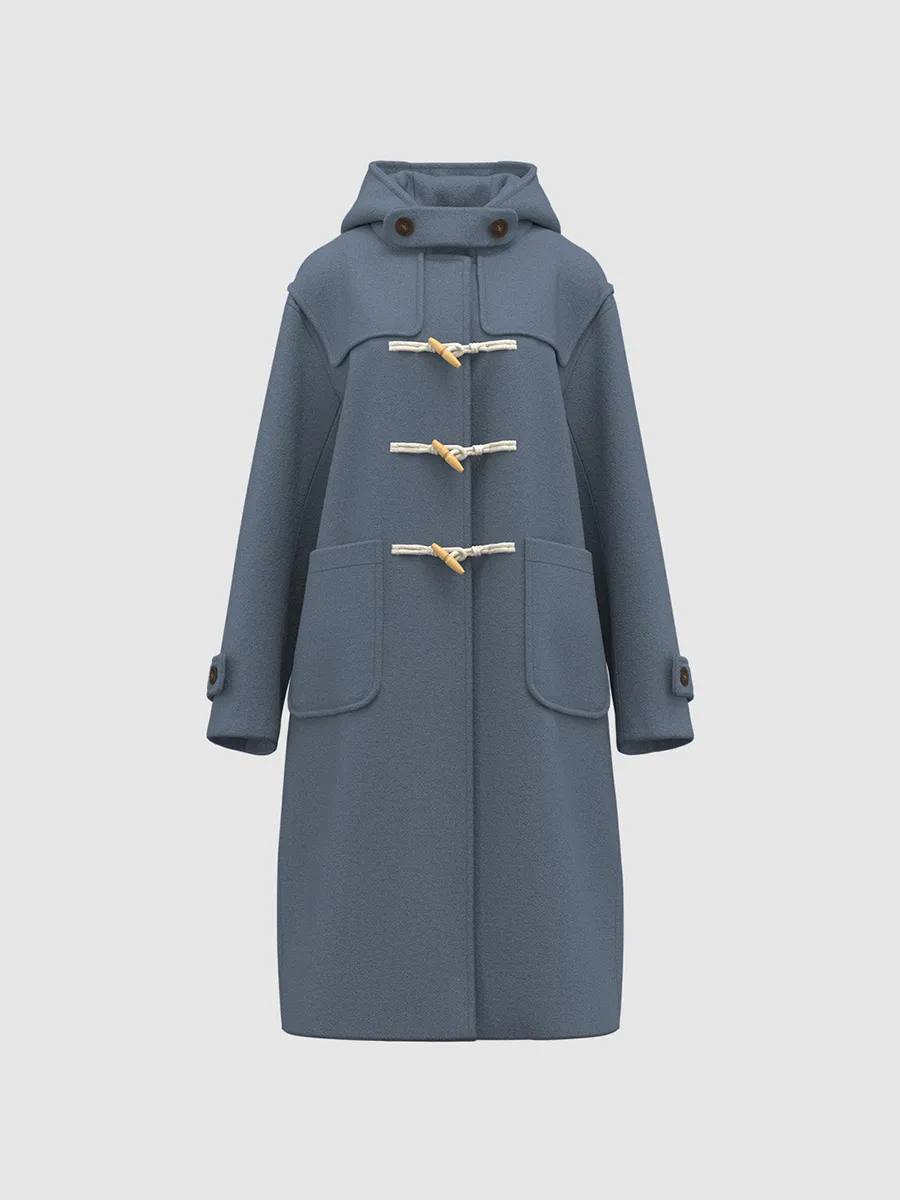 A Mid-Length Casual Blue Coat With Buttons For Women