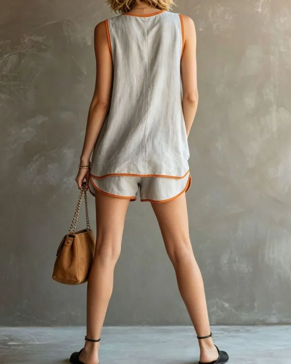Nautical Sporty V-Neck Top and Shorts Set