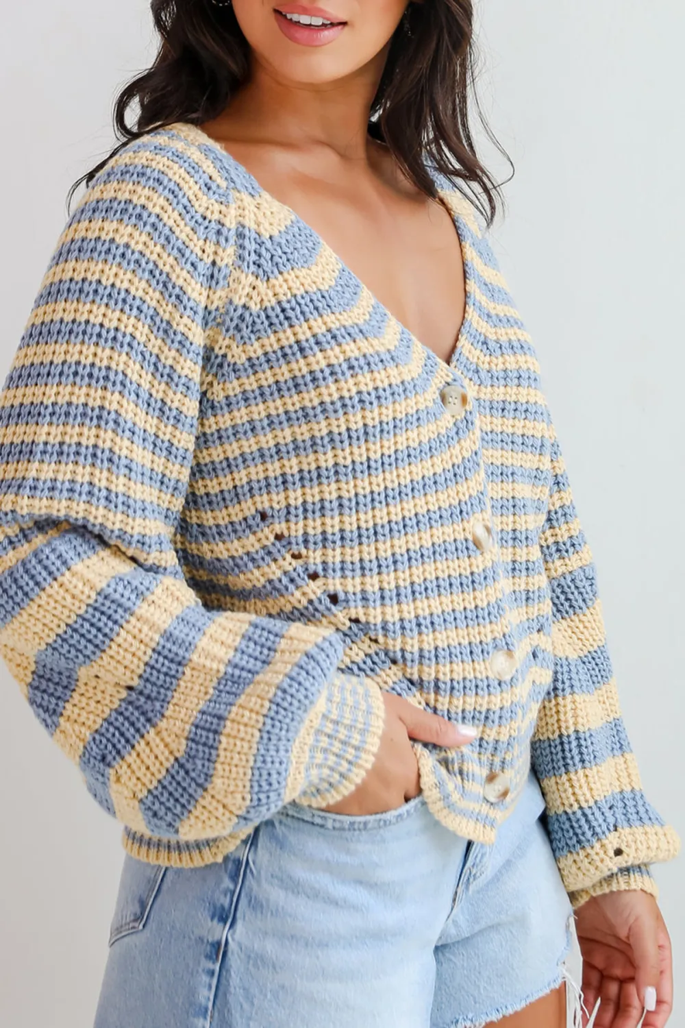 Blue Striped Sweater Cardigan