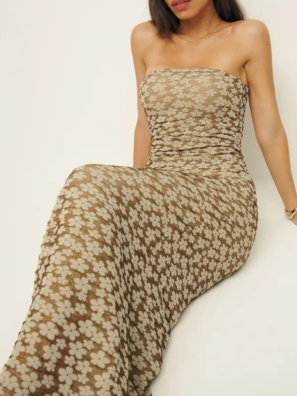 Strapless Leopard Print Midi Dress