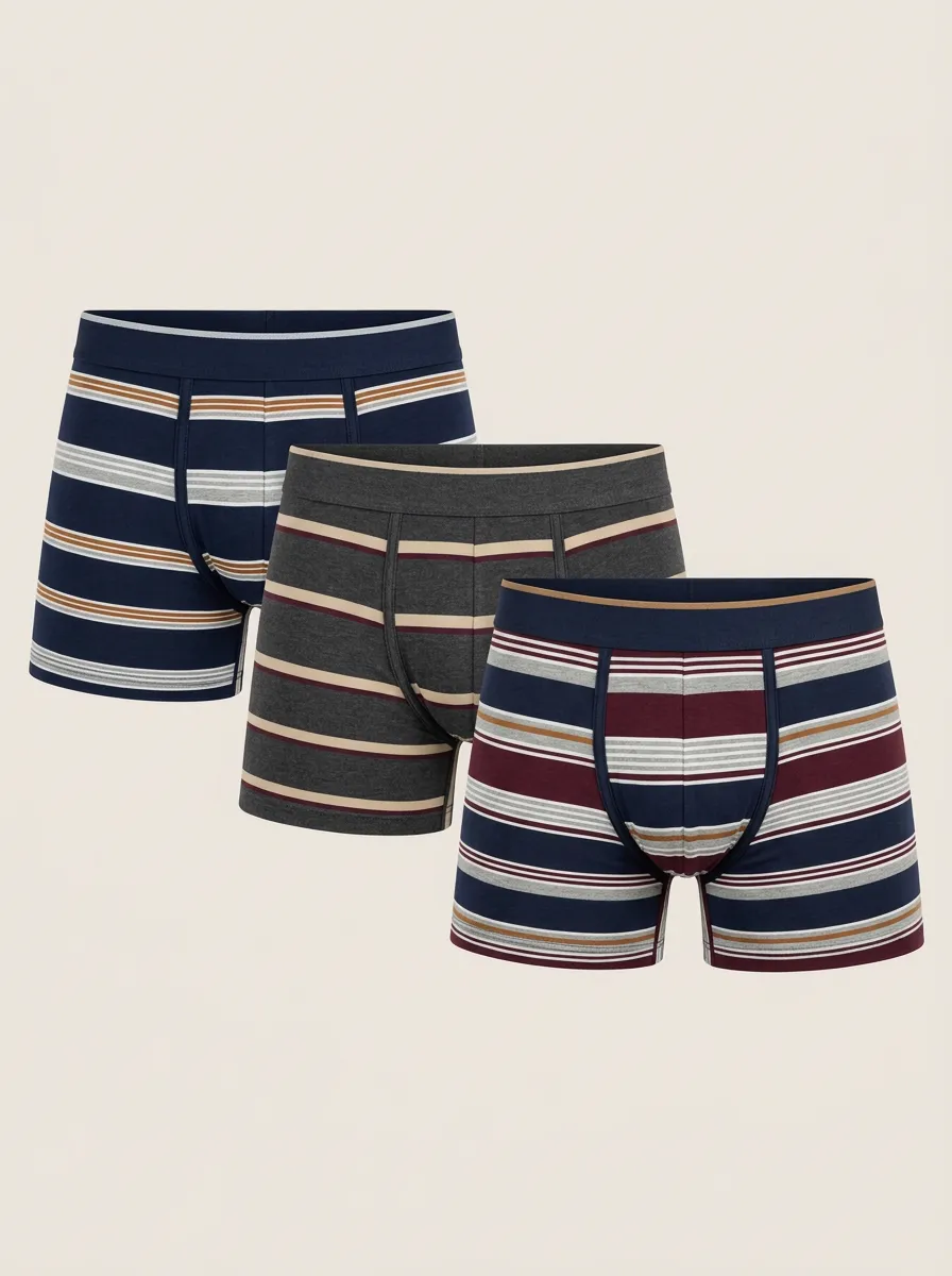 Men's Multicolor Striped Trunk Briefs 3-Pack