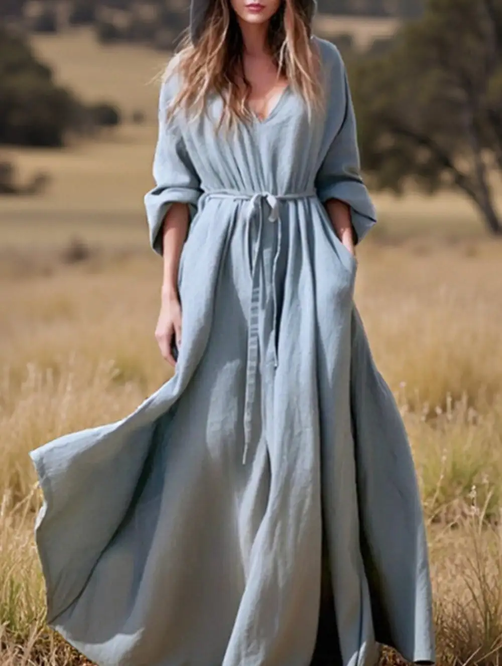 Cotton Linen Boho Hooded Dress