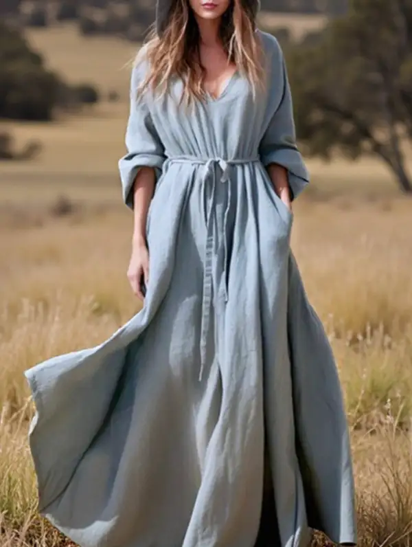 Cotton Linen Boho Hooded Dress
