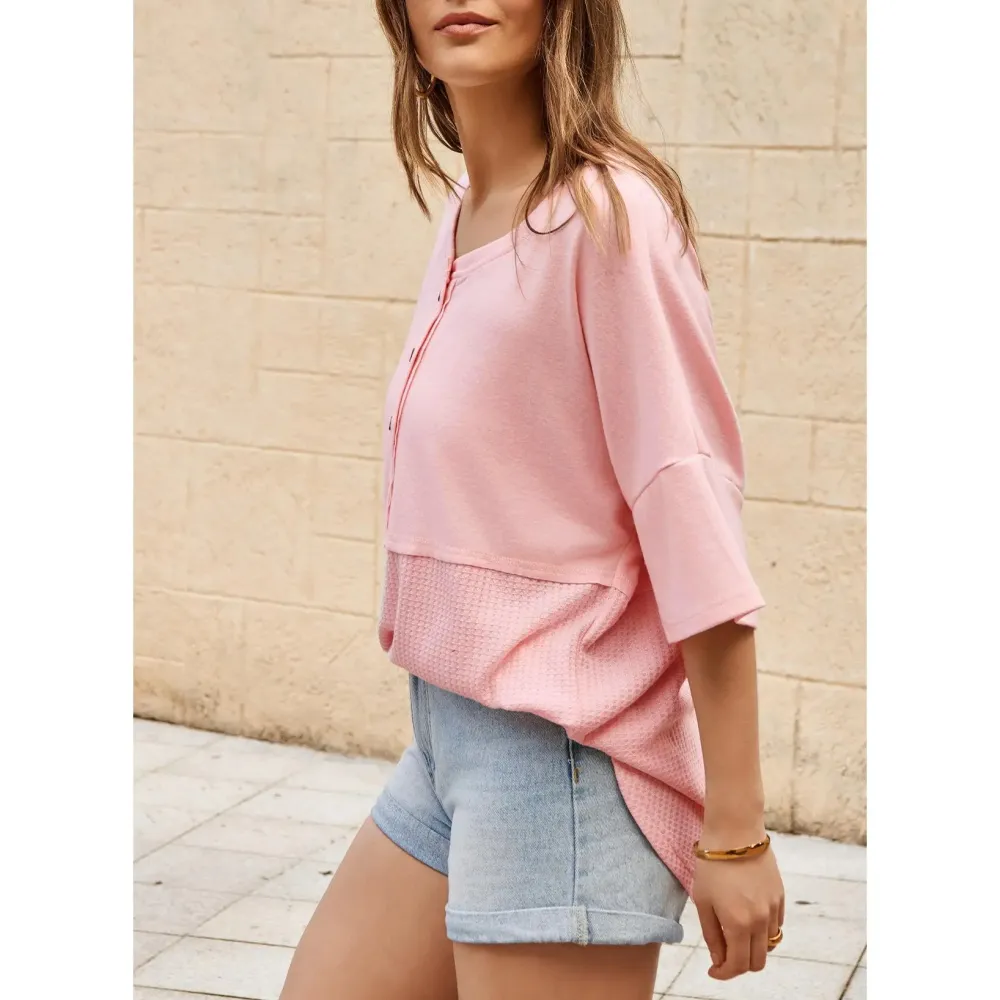 Women's Waffle Knit Button Down Top