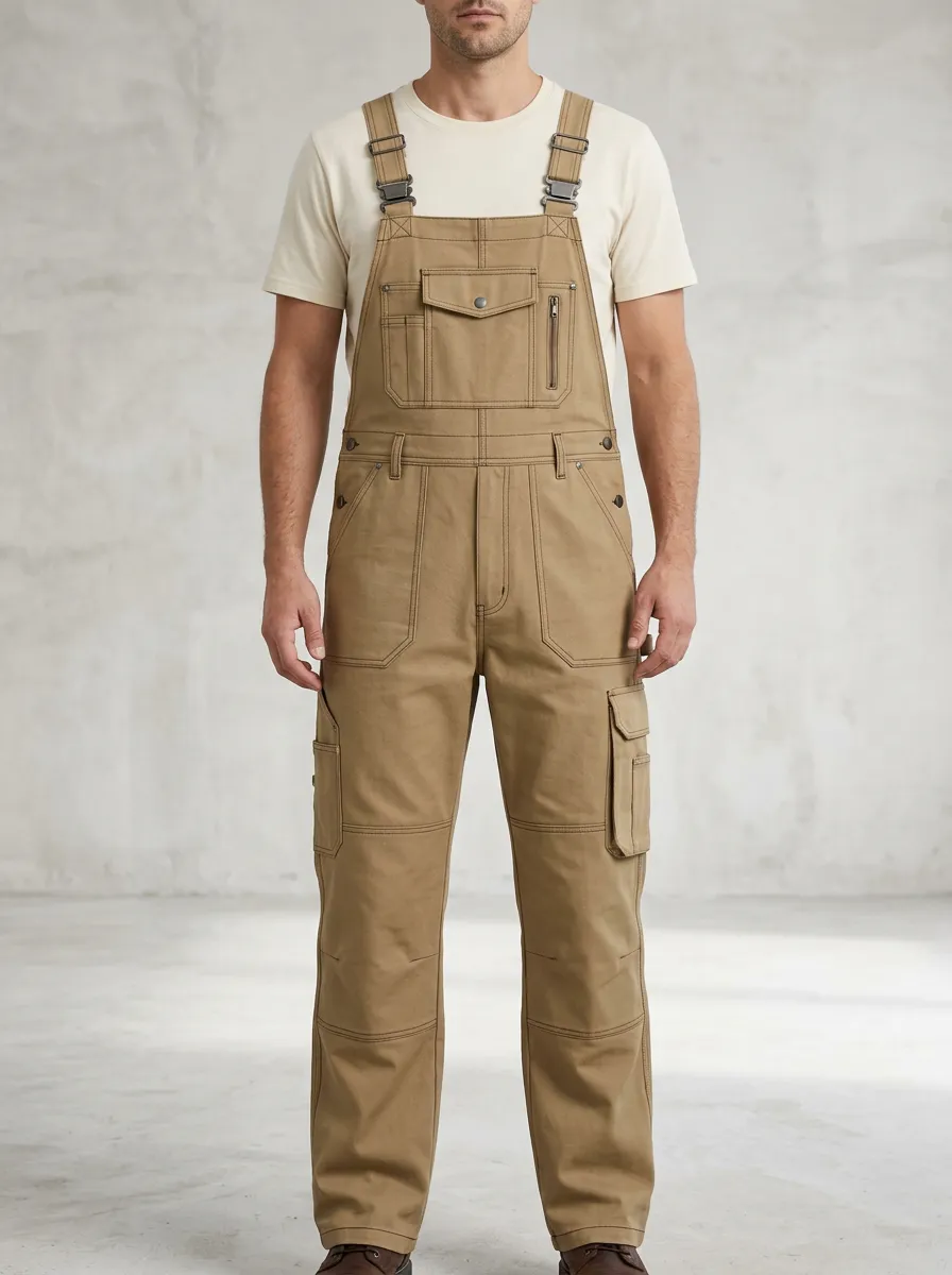Men's Refined Multi-Pocket Cargo Bib Work Overalls