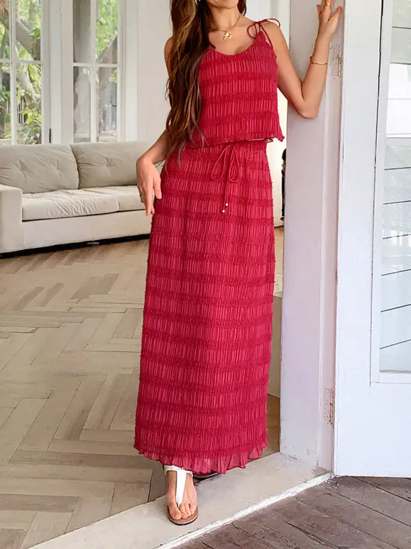 Tie Front Cropped Coordinated Set