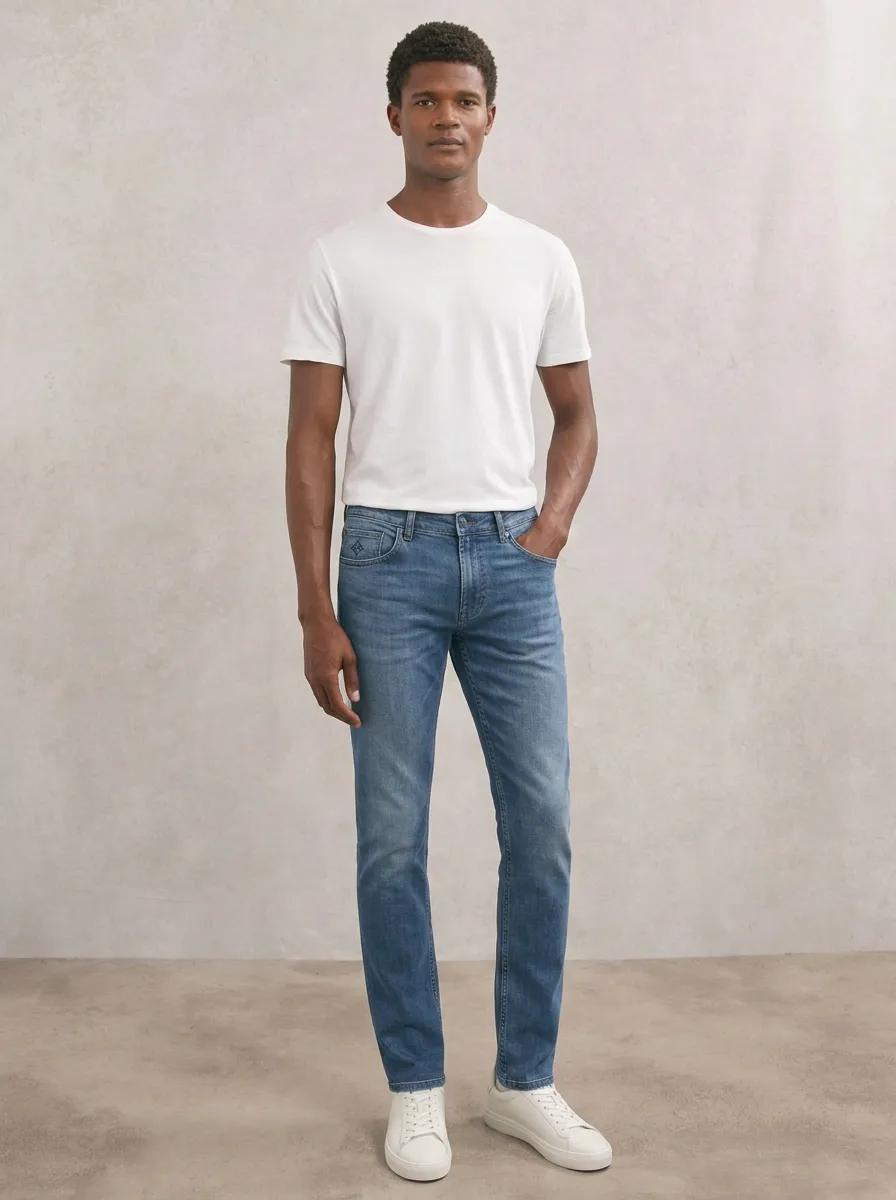 Men's Classic Comfort Embroidered Detail Stretch Denim Jeans
