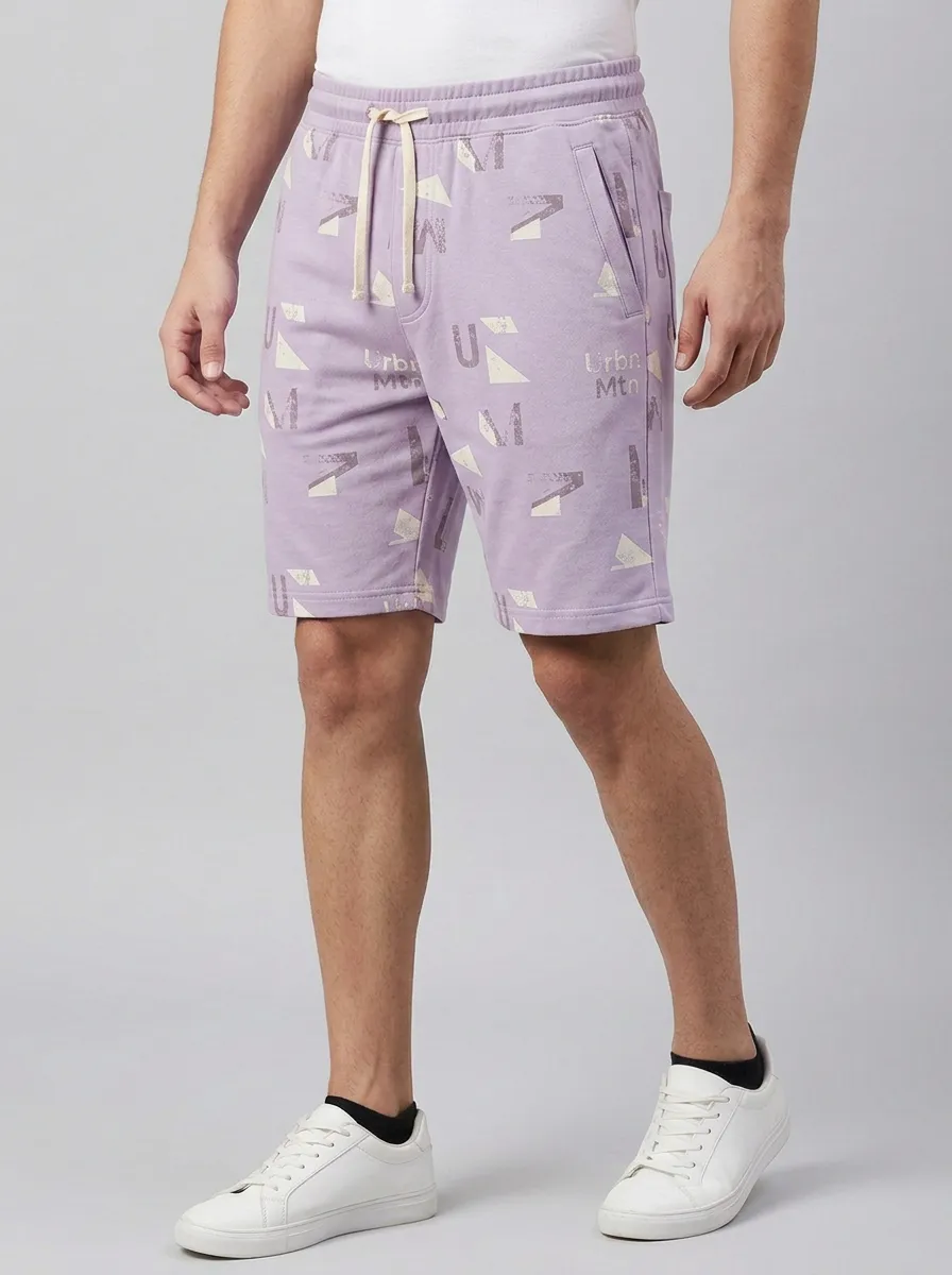 Men's Geometric Mountain Letter Graphic Running Printed Sweat Shorts