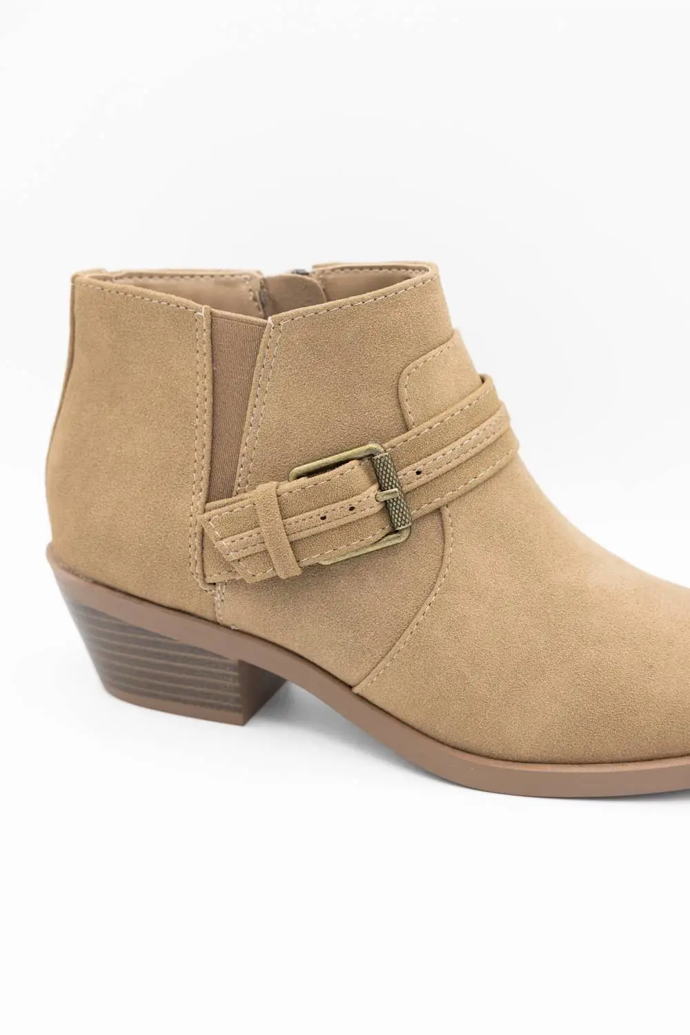 Suede Zip Entry Round Toe Ankle Bootie