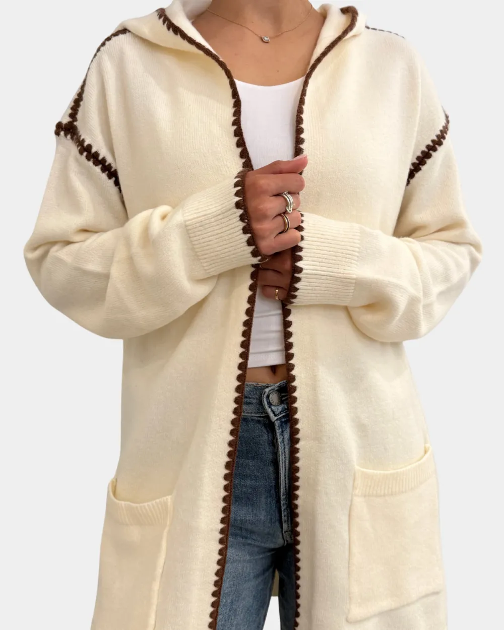 Whipstitch Detail Midi Cardigan