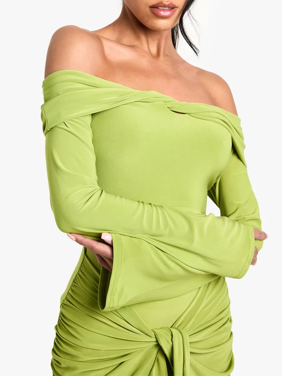 Women's Slim-Fit Cold-Shoulder Tie Ruched Mini Dress