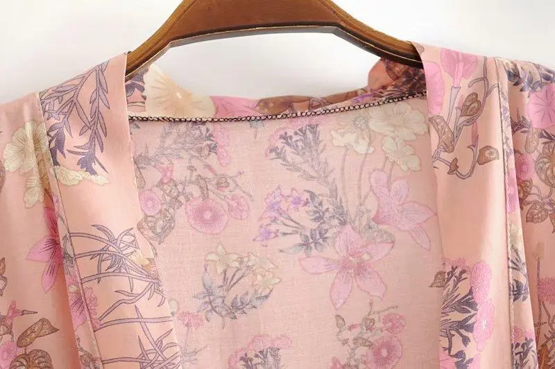 Floral Print Bat Sleeve Kimono Dress