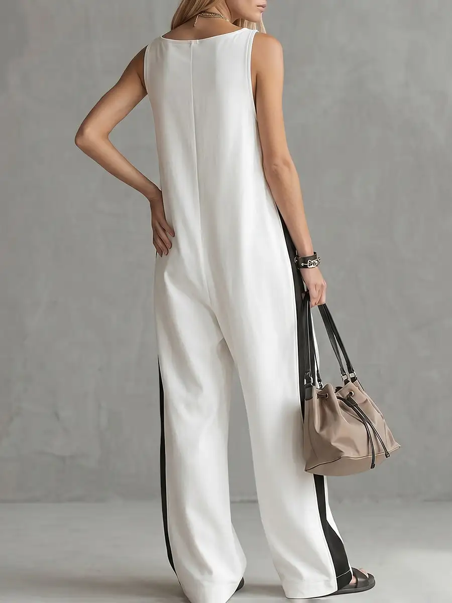 Losse Mouwloze Jumpsuits Met Contrasterende Kleuren Rits En
