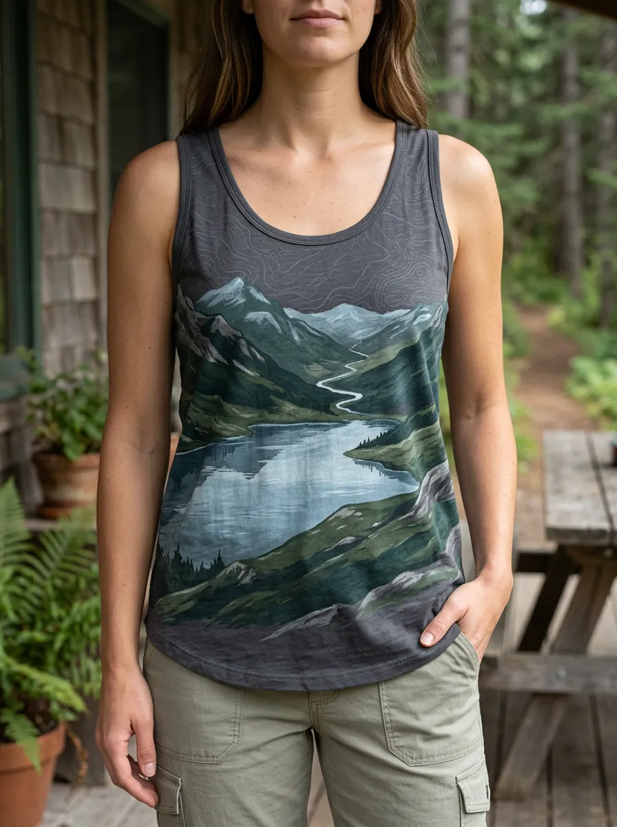 Women's Classic Nature Lover Mountain Lake Landscape Tank Top