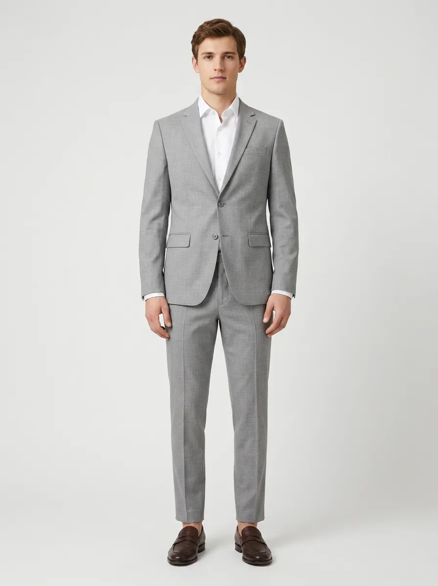 Men's Business Formal Light Grey Slim Fit Suit