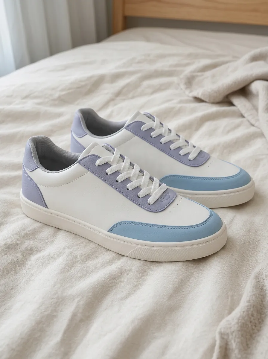 Women's Pastel Blue and Purple Colorblock Casual Sneakers