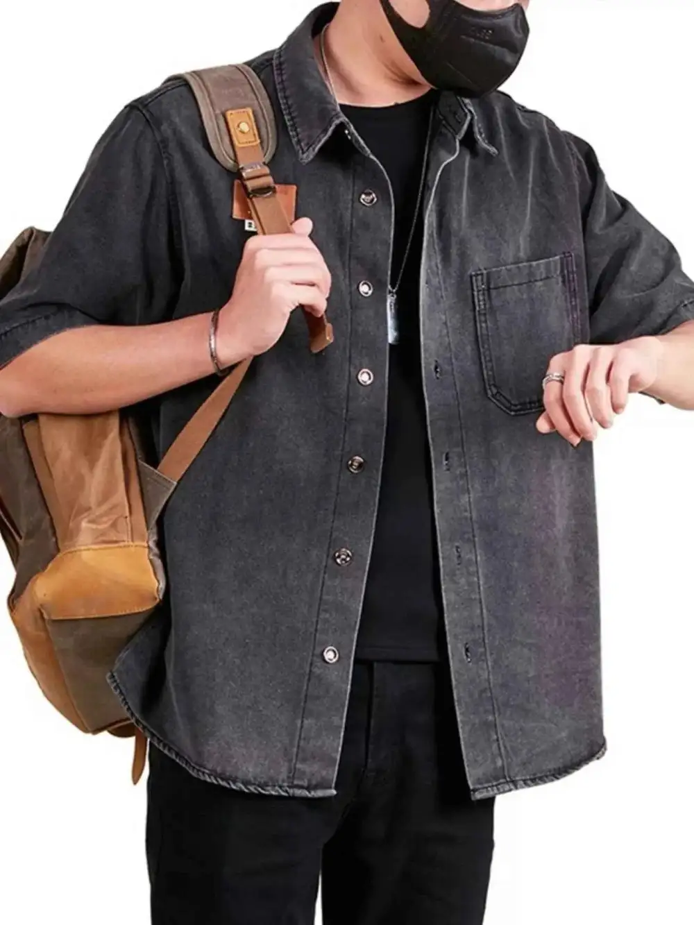 Button Up Half Sleeve Denim Shirt