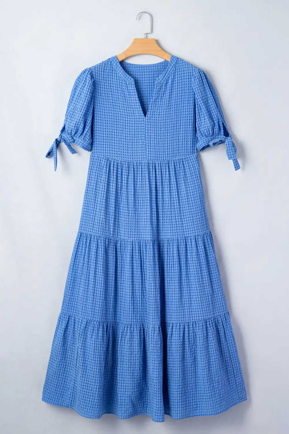 Relaxed Shape Plaid Tiered Short Sleeve Midi Dress