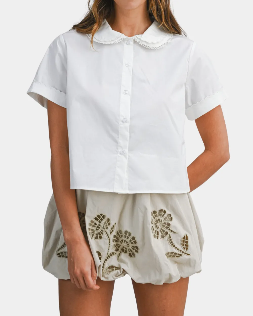 Scallop Lace Collar Blouse - Off