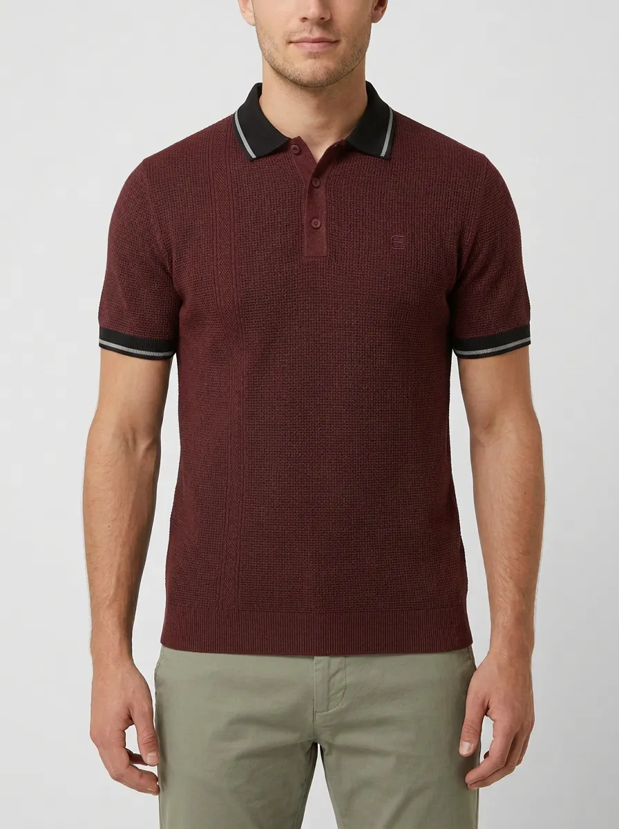 Men's Textured Knit Contrast-Trim Polo Shirt