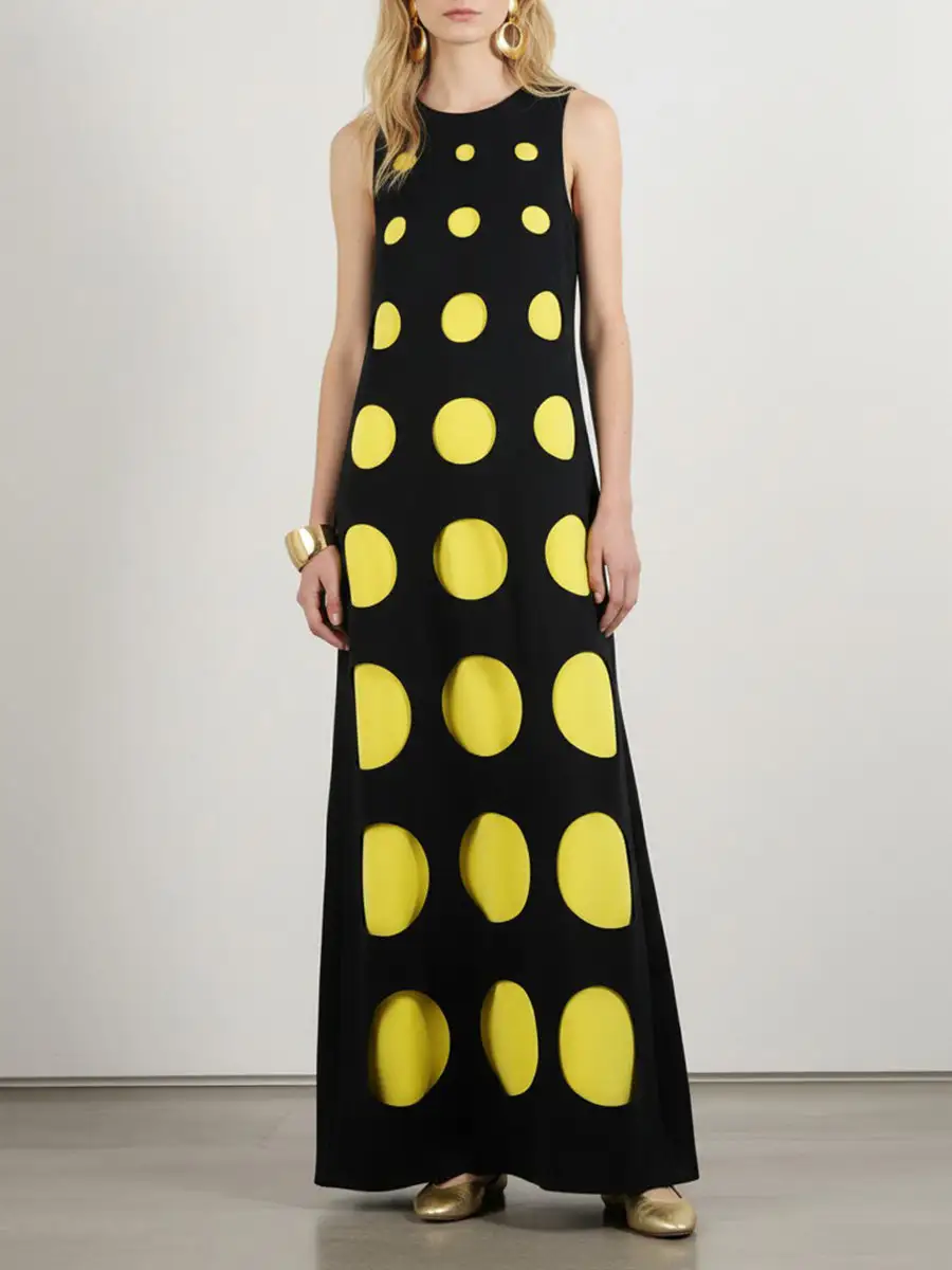 Polka Dot Sleeveless Neck Maxi Dress