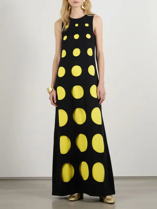 Polka Dot Sleeveless Neck Maxi Dress