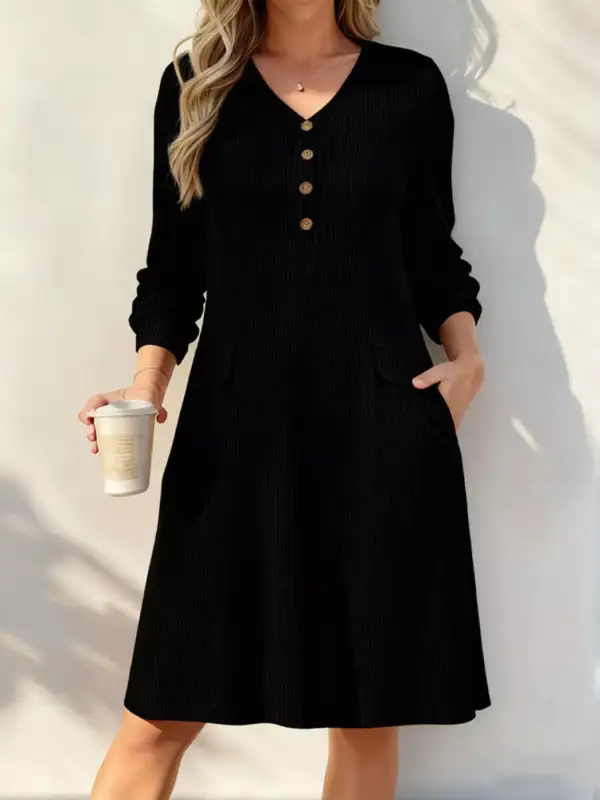Ribbed Knit V-Neck Dress