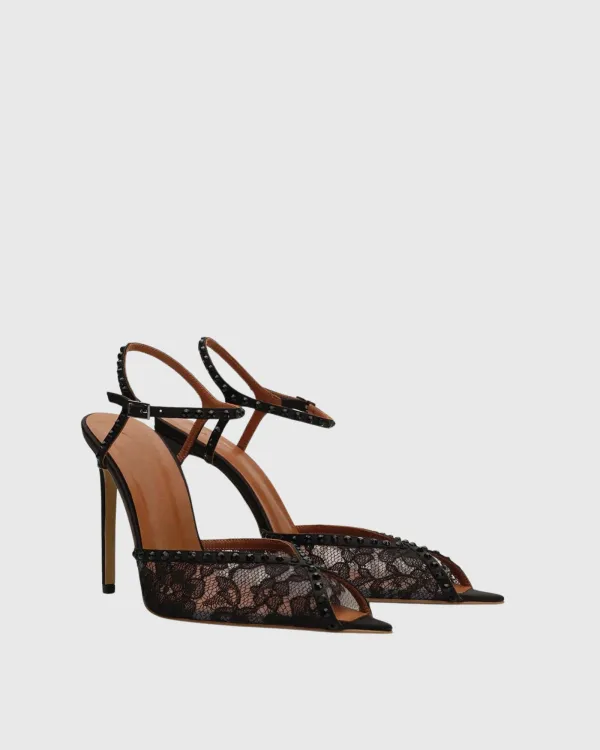 Rhinestone Lace Strap Pumps in Black