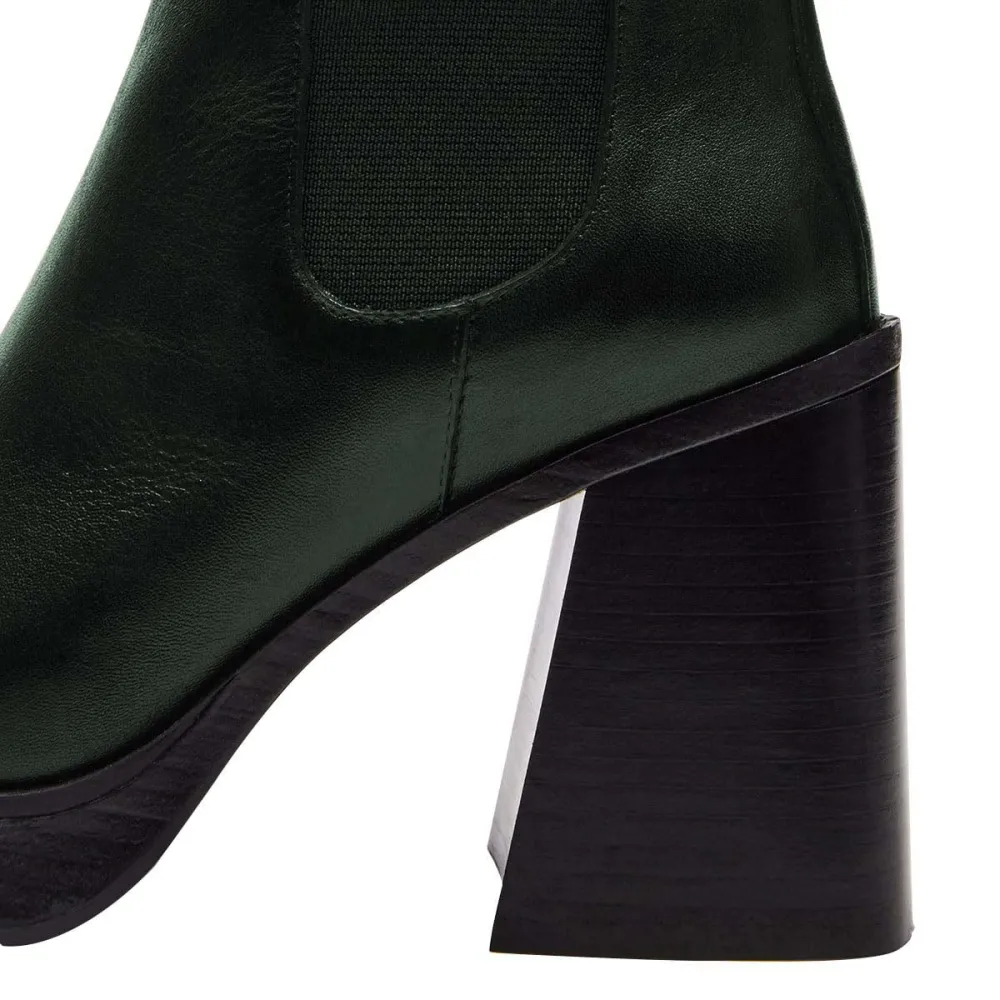 Faux-Leather Square-Toe Chunky-Heel Platform Ankle Boots