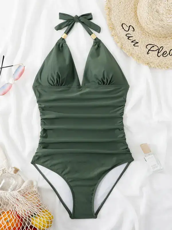 Modest Halter Backless One Piece Swimsuit