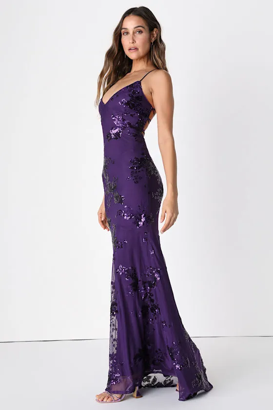 Valhalla Navy Blue Sequin Lace-Up Maxi Dress