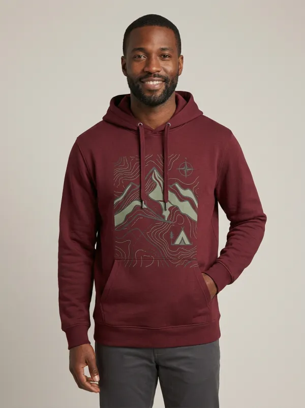 Men's Camping Outdoor Explorer Mountain Topographic Graphic Hoodie