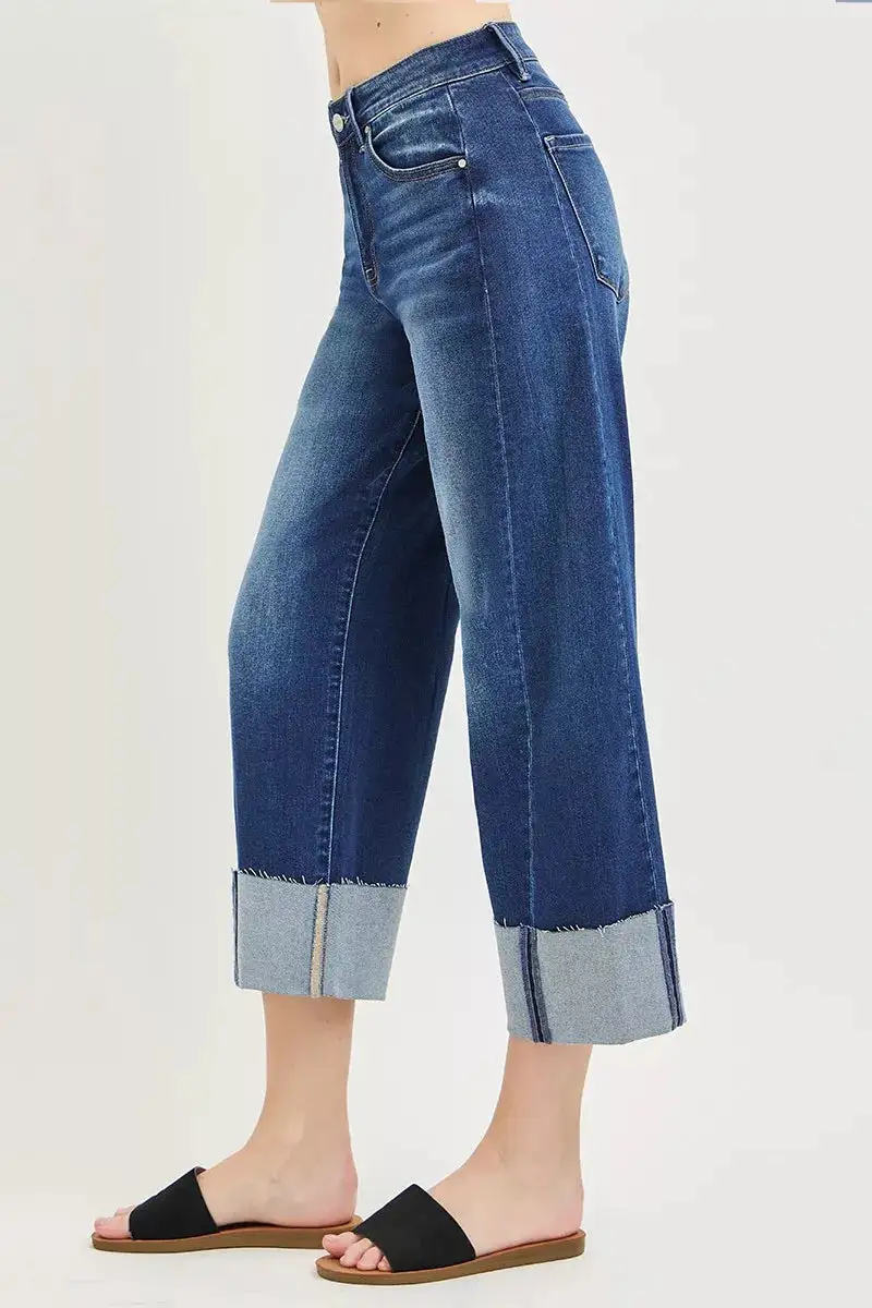 Barrel Leg Cuffed Denim Jeans