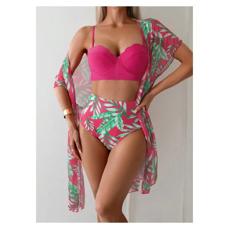 Printed Bikini Set with Mesh Cover-up
