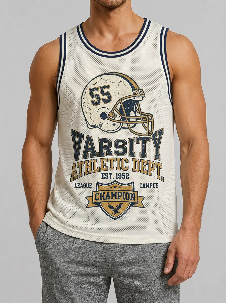 Men's Football Varsity Champion Helmet Printed Mesh Tank Top