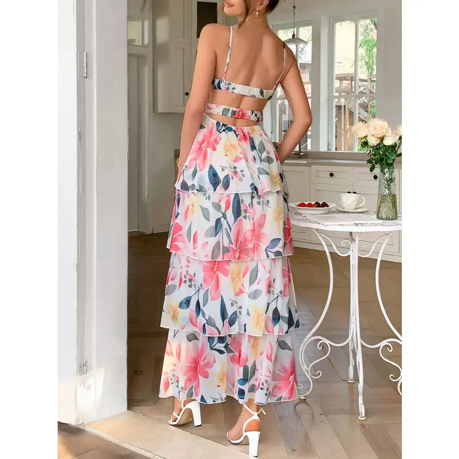 Floral Print Layered Maxi Cami Dress